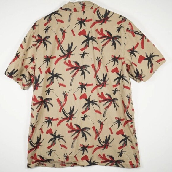 Obey Men's M Brown Floral Palm Tree Gulf Woven Short Sleeve Button Down - Picture 2 of 4